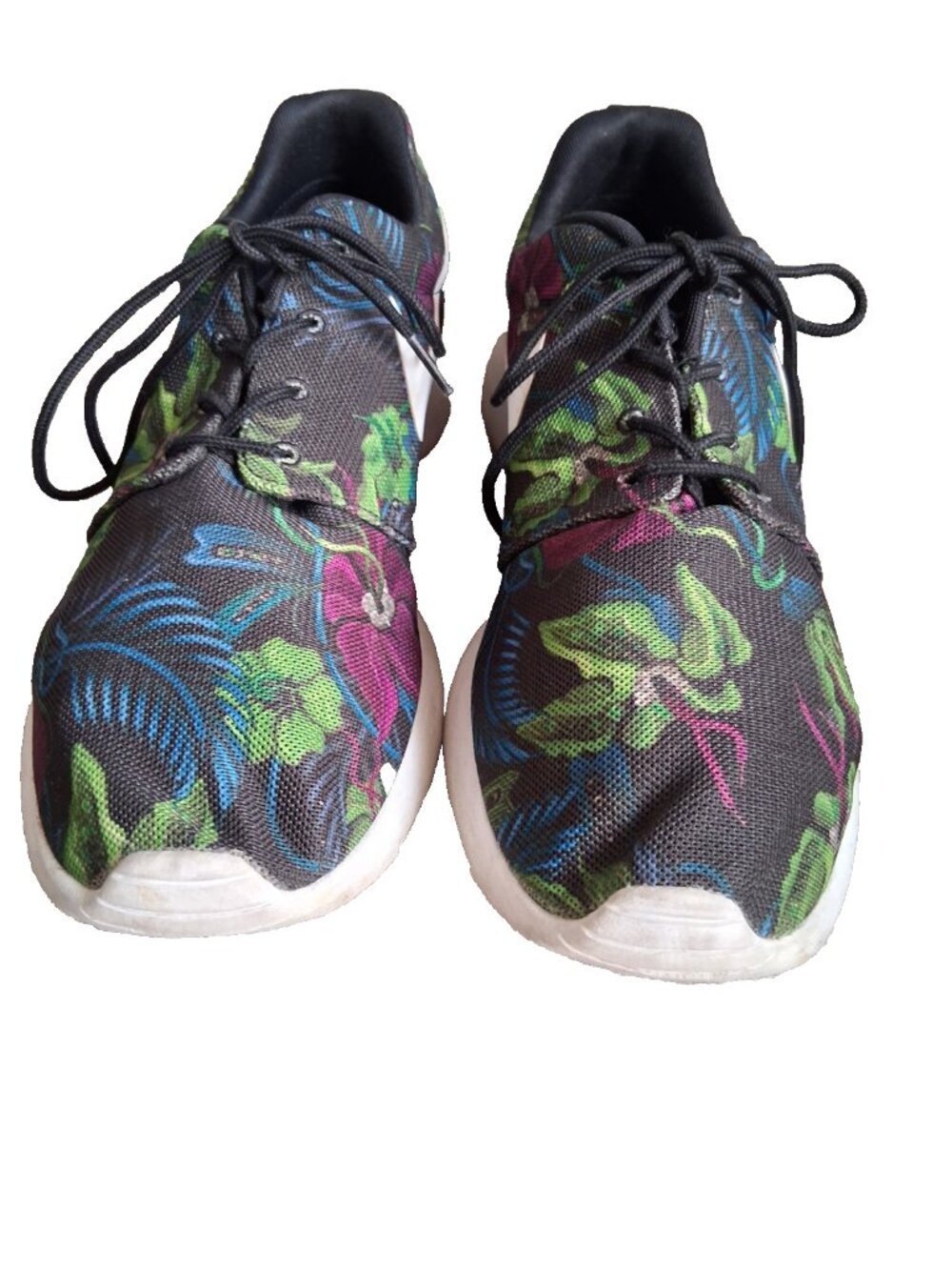 Nike Roshe Run Print Womens Floral Tropical Black Teal Sneaker SZ 10.5